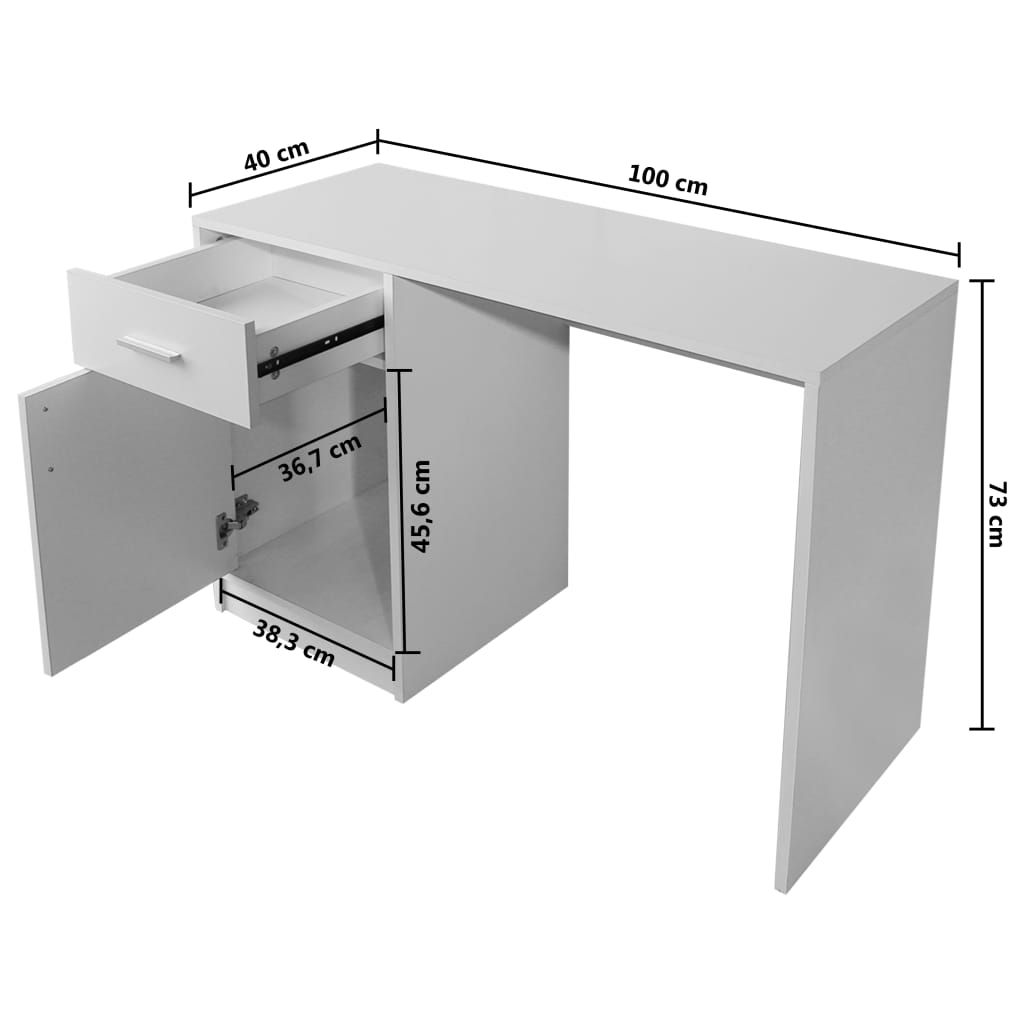 vidaXL Scrivania con Cassetto e Armadietto Bianca 100x40x73 cm