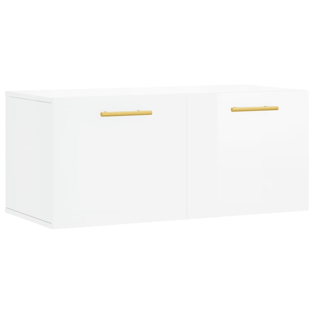 vidaXL Mobile a Parete Bianco Lucido 80x36,5x35 cm Legno Multistrato