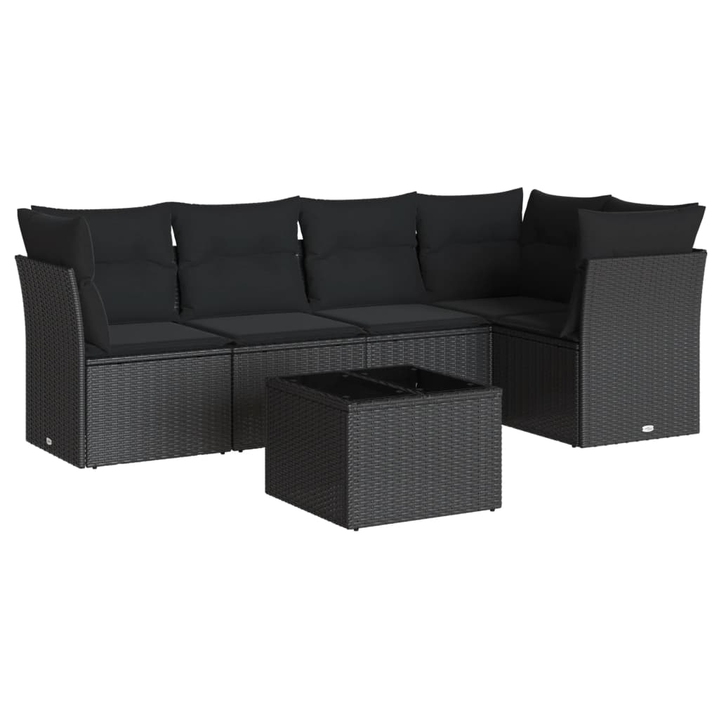 vidaXL Set Divano da Giardino 6 pz con Cuscini Nero in Polyrattan