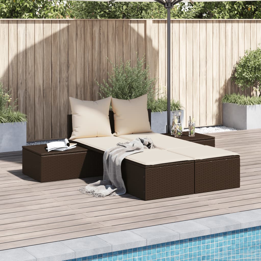 vidaXL Lettino Prendisole con Cuscini Marrone in Polyrattan