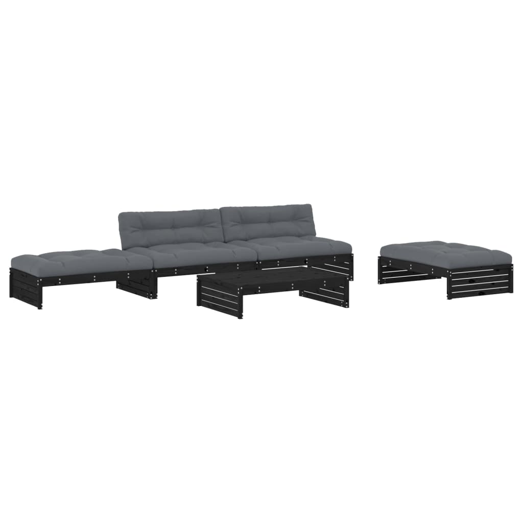 vidaXL Set Divani da Giardino 5 pz con Cuscini in Legno Massello Nero