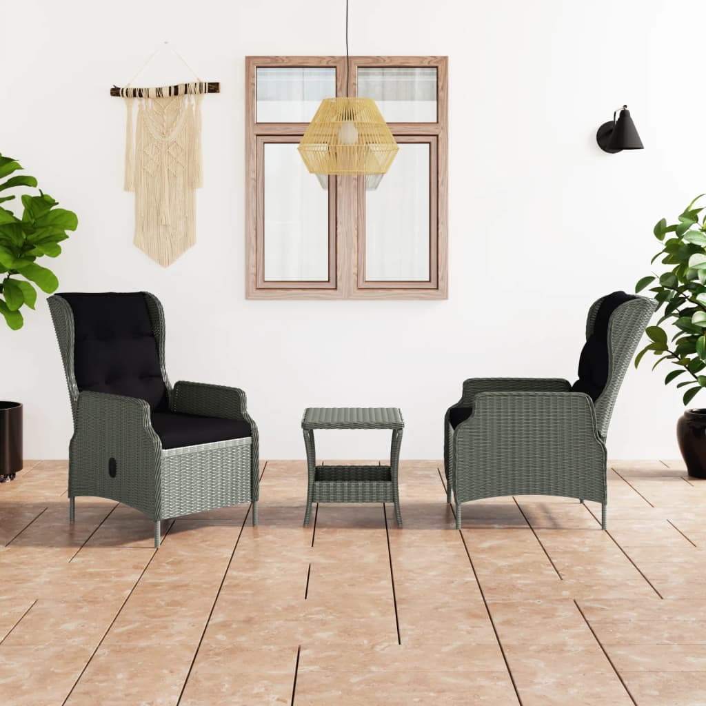 vidaXL Set Divani da Giardino 3pz con Cuscini Polyrattan Grigio Chiaro