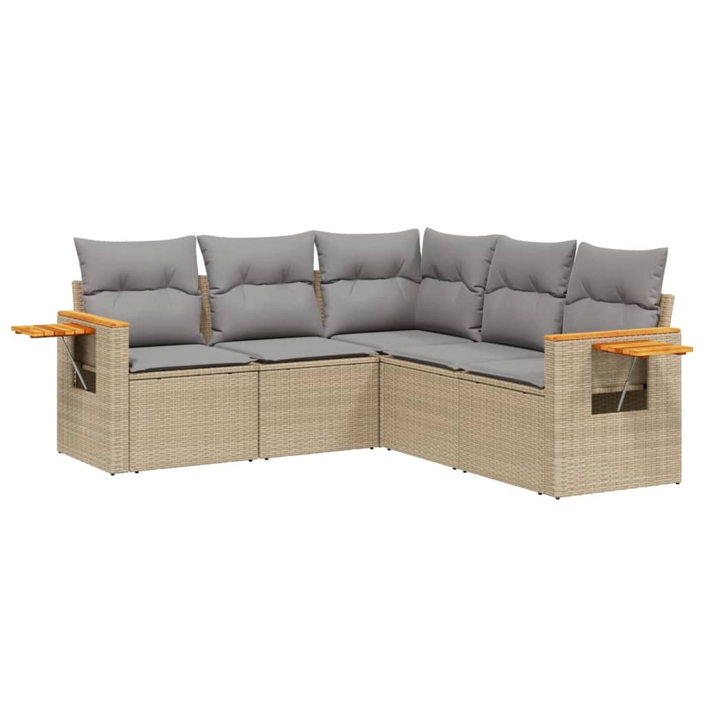 vidaXL Set Divano da Giardino 5 pz con Cuscini Beige in Polyrattan