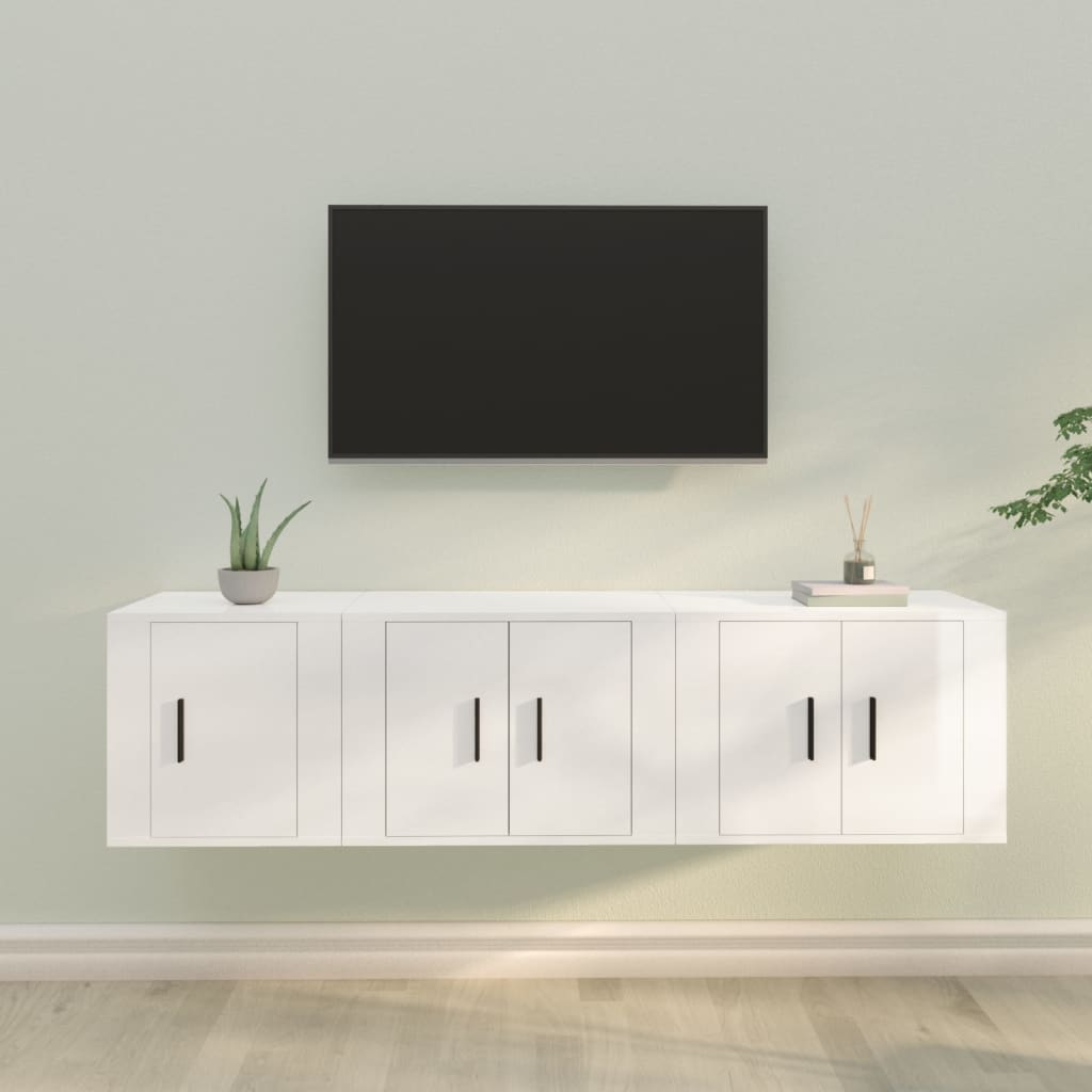 vidaXL Set Mobili Porta TV 3 pz Bianco Lucido in Legno Multistrato