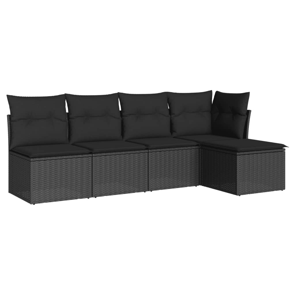 vidaXL Set Divani da Giardino 5 pz con Cuscini in Polyrattan Nero