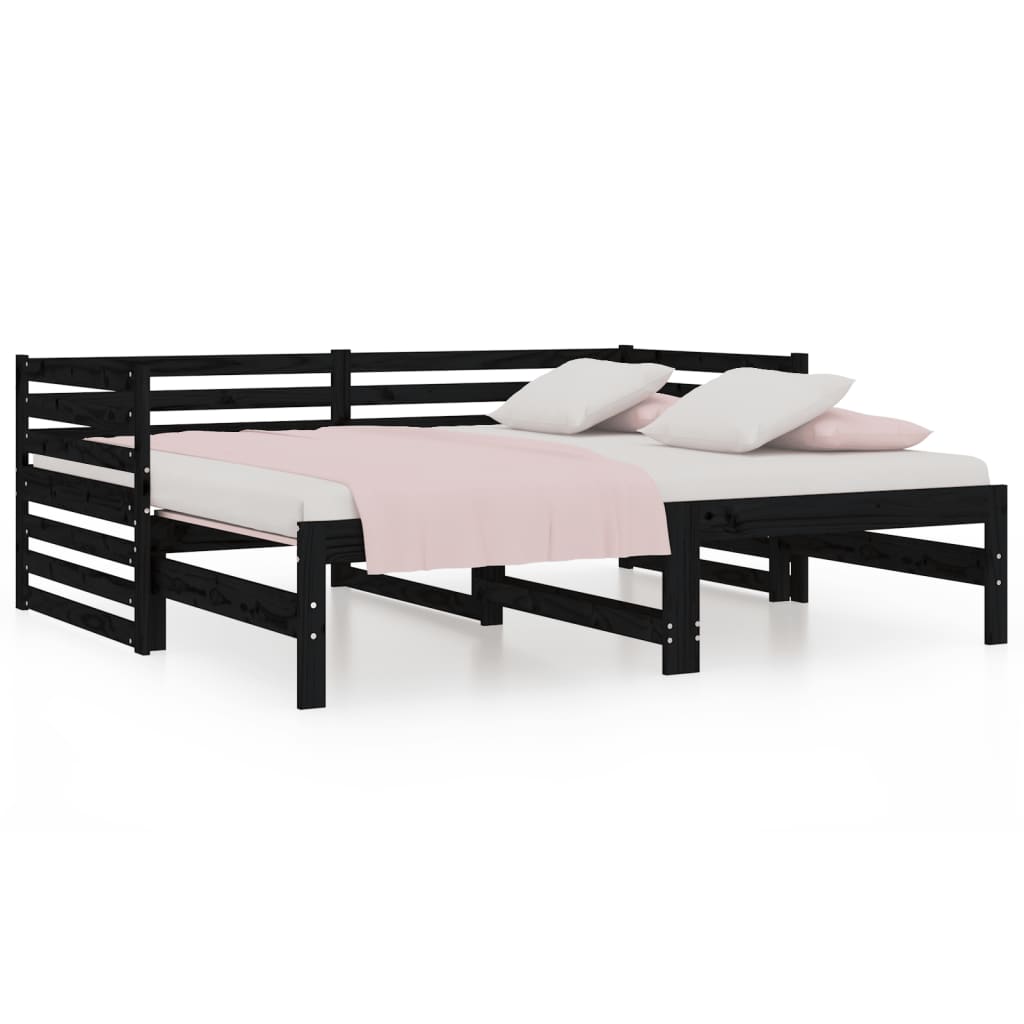 vidaXL Dormeuse Estraibile Nera 2x(80x200) cm Legno Massello di Pino