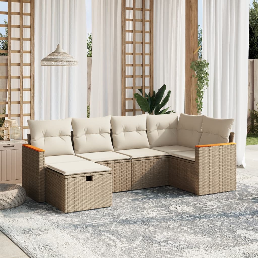 vidaXL Set Divano da Giardino 6 pz con Cuscini Beige in Polyrattan