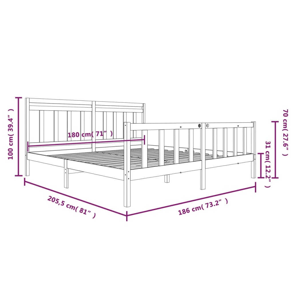 vidaXL Giroletto 180x200 cm Super King in Legno Massello