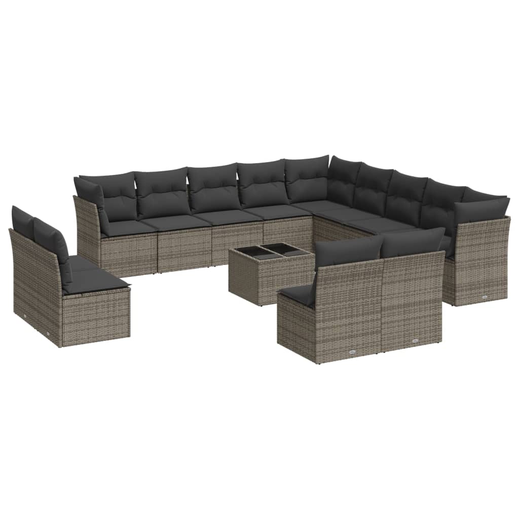 vidaXL Set Divani da Giardino 14pz con Cuscini in Polyrattan Grigio