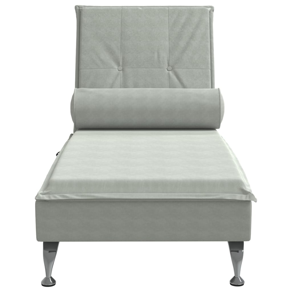 vidaXL Chaise Longue Massaggi Cuscino a Rullo Grigio Chiaro in Velluto