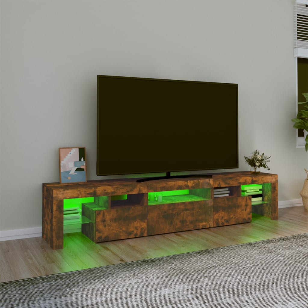 vidaXL Mobile Porta TV con Luci LED Rovere Fumo 200x36,5x40 cm