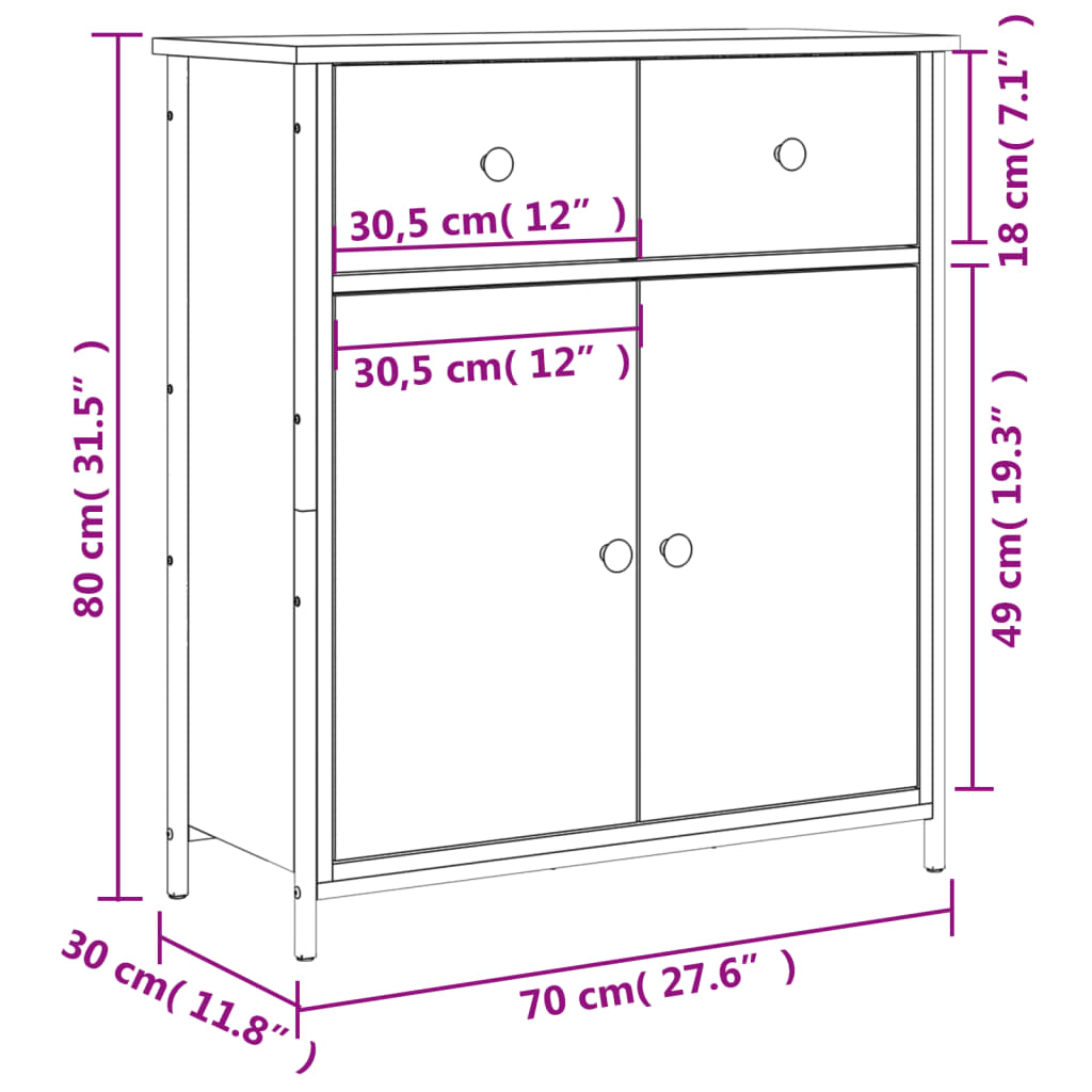 vidaXL Credenza Rovere Fumo 70x30x80 cm in Legno Multistrato