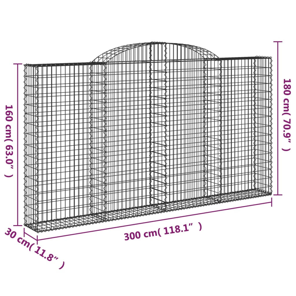 vidaXL Cesti Gabbioni ad Arco 2 pz 300x30x160/180 cm Ferro Zincato