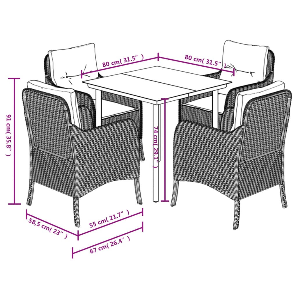 vidaXL Set da Pranzo da Giardino 5 pz con Cuscini in Polyrattan Grigio