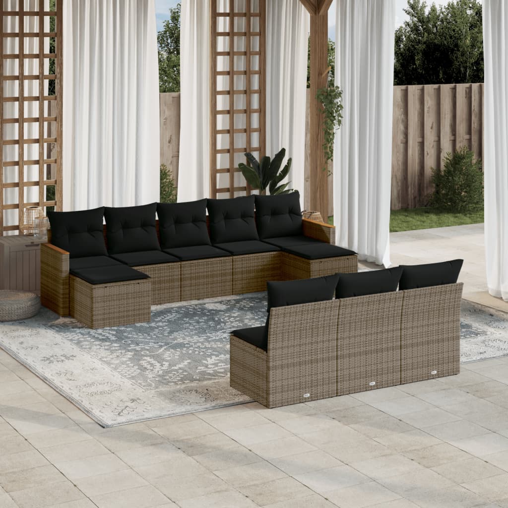 vidaXL Set Divano da Giardino 10 pz con Cuscini Grigio in Polyrattan