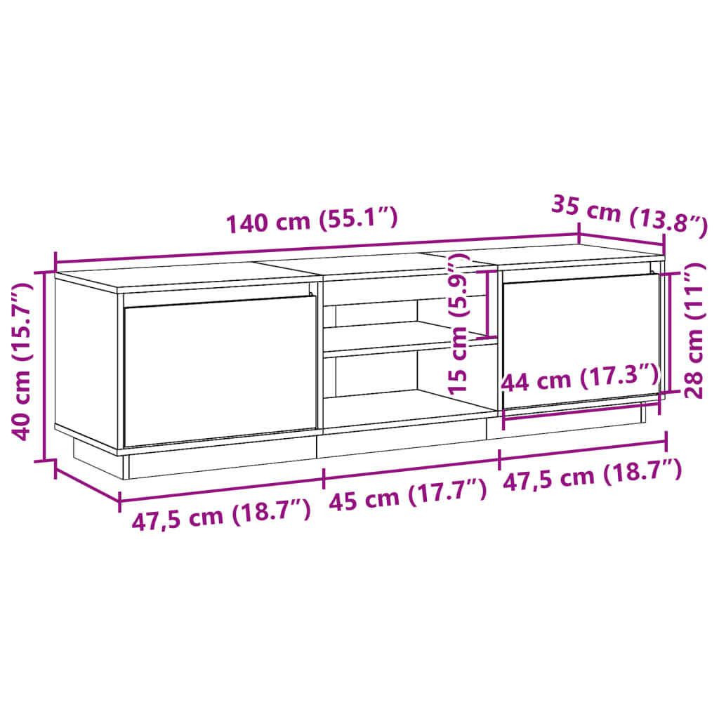 vidaXL Mobile TV Marrone Cera 140x35x40 cm in Legno Massello di Pino