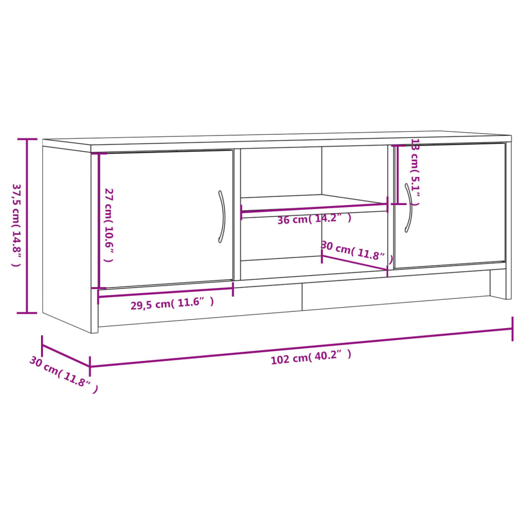 vidaXL Mobile TV Rovere Fumo 102x30x37,5 cm in Legno Multistrato