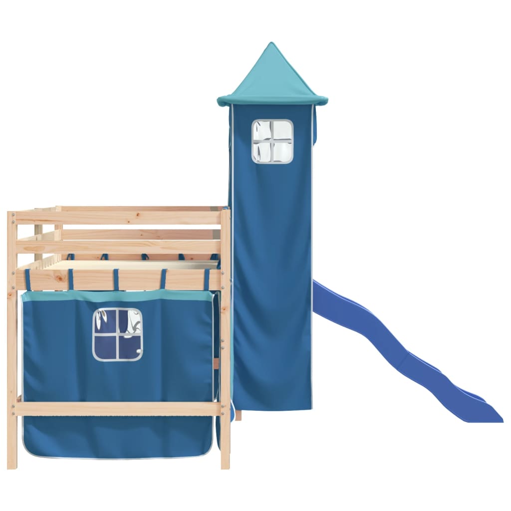 vidaXL Letto a Soppalco con Torre Bambini Blu 90x190cm Massello Pino