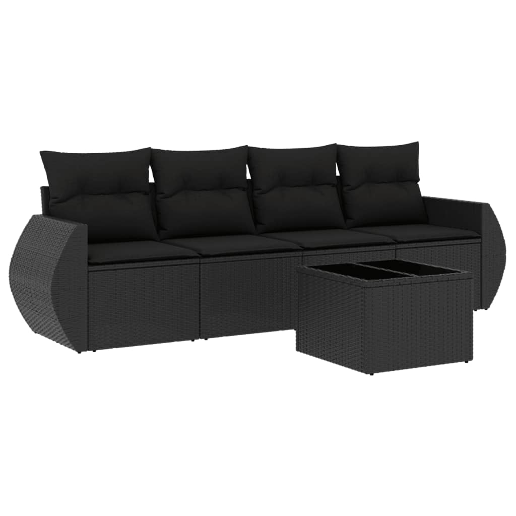 vidaXL Set Divani da Giardino 5 pz con Cuscini in Polyrattan Nero