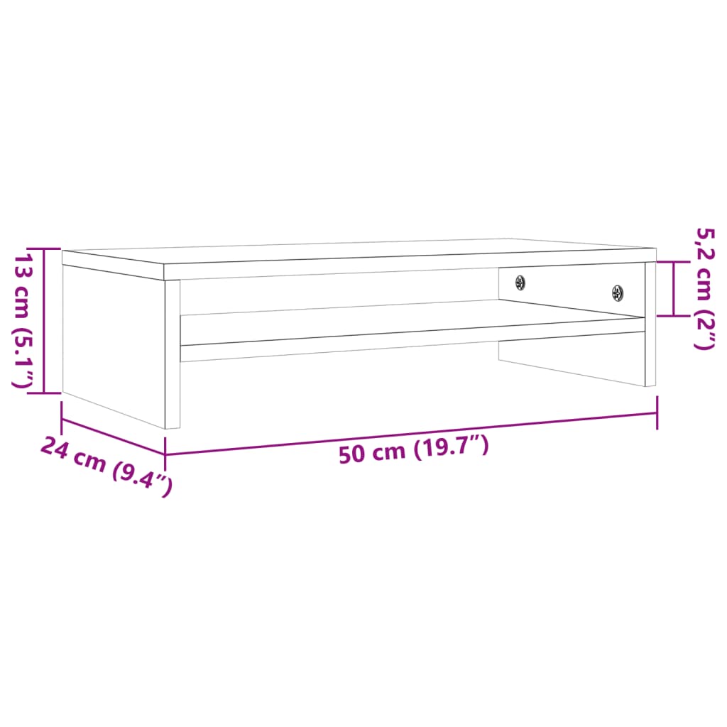 vidaXL Supporto Monitor Marrone Cera 50x24x13 cm Legno Massello Pino