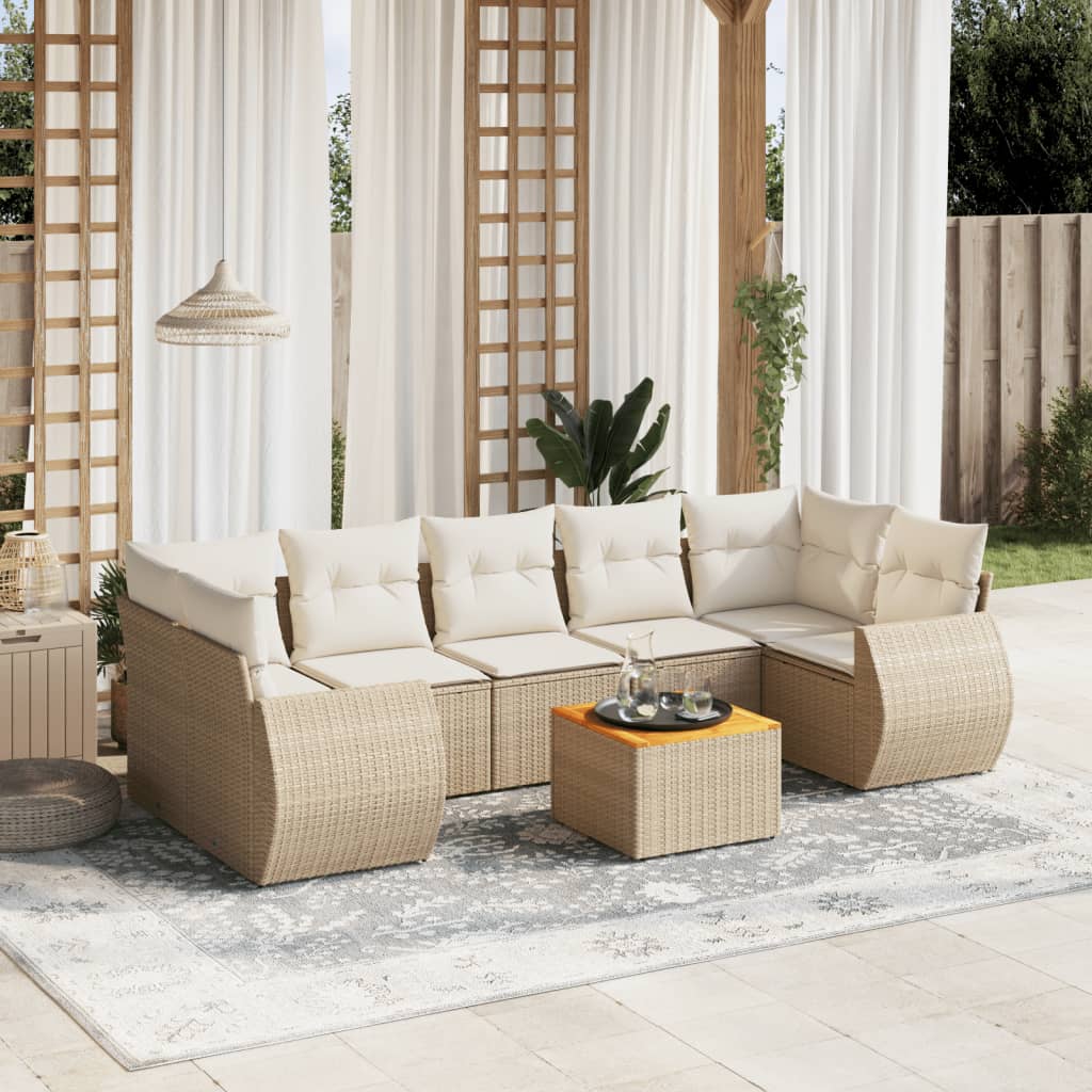 vidaXL Set Divano da Giardino 8 pz con Cuscini Beige in Polyrattan