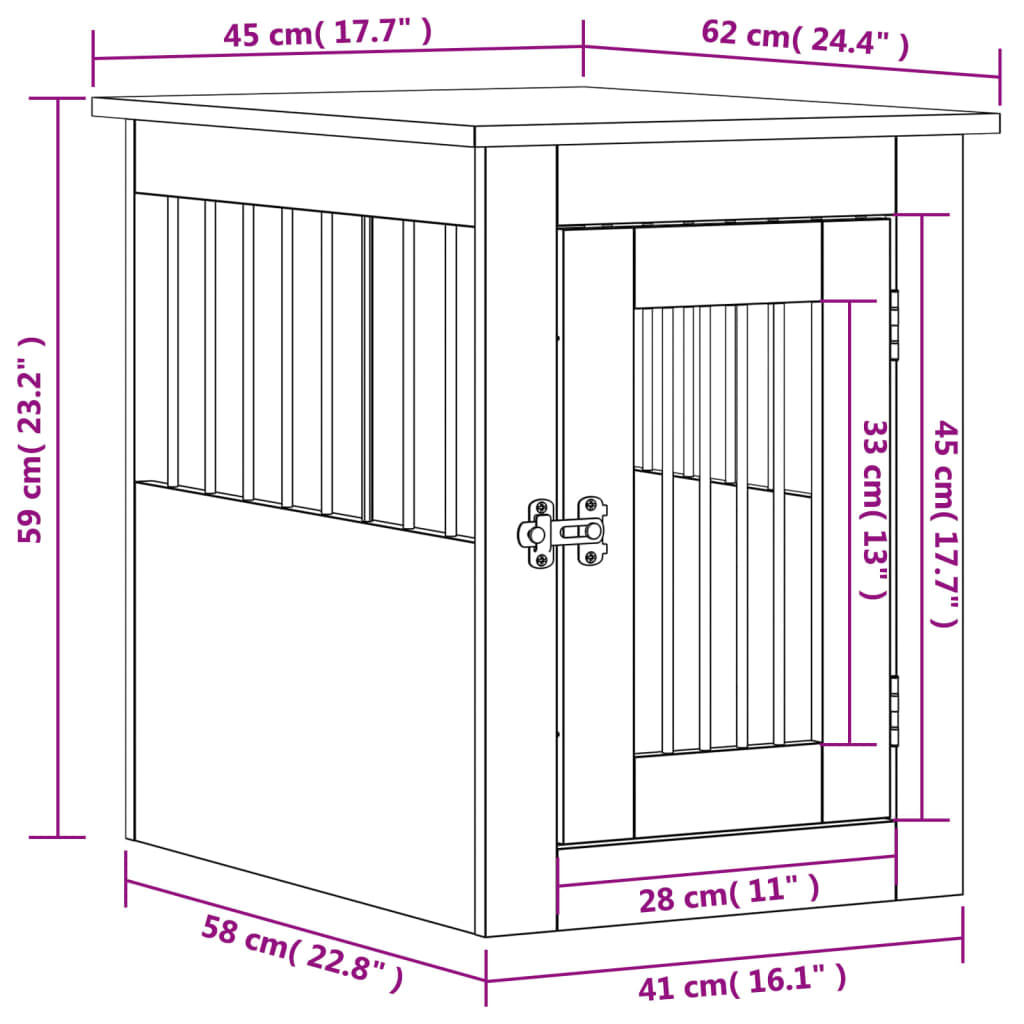 vidaXL Gabbia Cani da Arredamento Rovere Fumo 45x62x59cm Multistrato