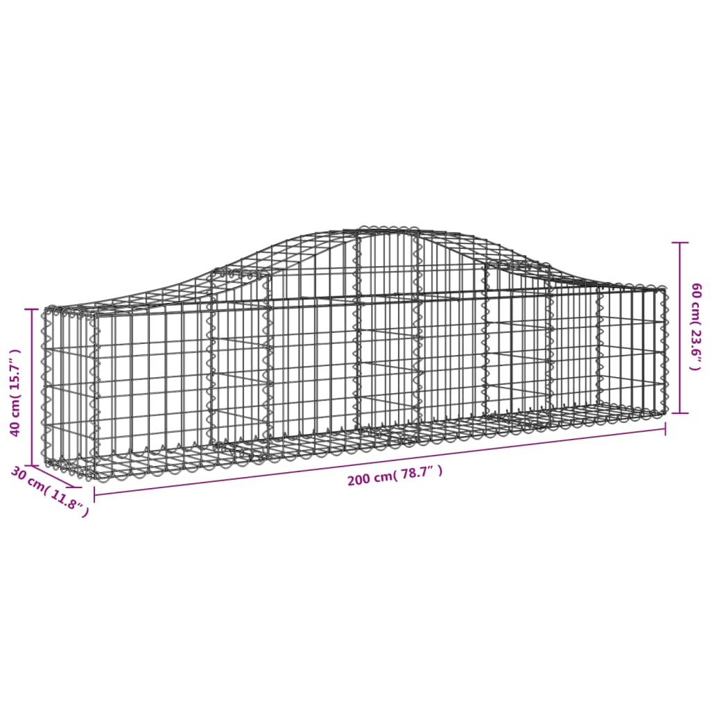 vidaXL Cesti Gabbioni ad Arco 10 pz 200x30x40/60 cm Ferro Zincato