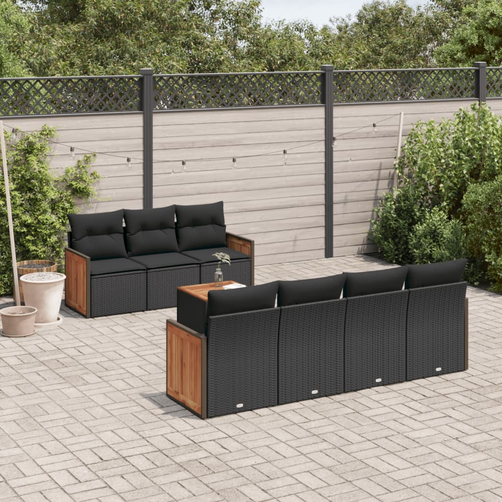 vidaXL Set Divani da Giardino con Cuscini 8 pz Nero in Polyrattan