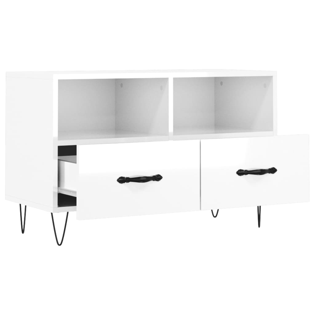 vidaXL Mobile Porta TV Bianco Lucido 80x36x50 cm in Legno Multistrato