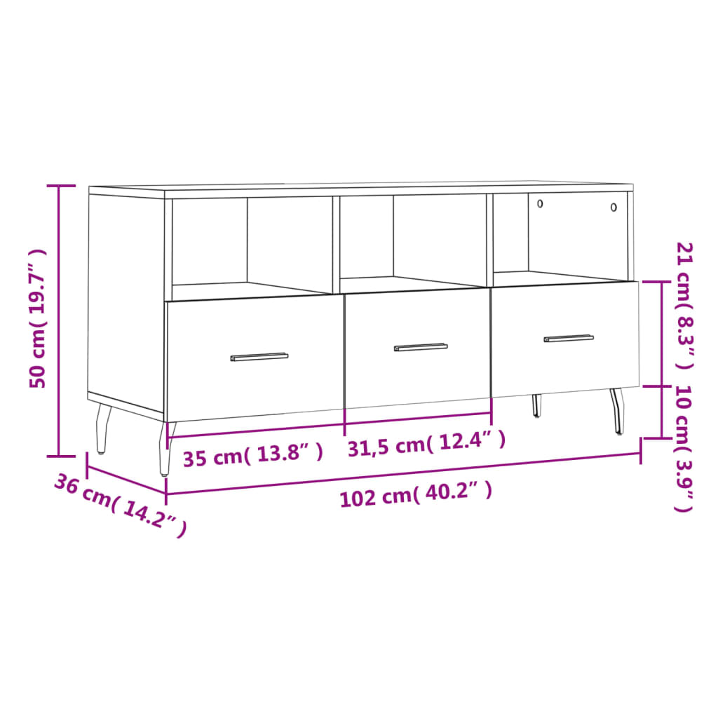 vidaXL Mobile Porta TV Rovere Fumo 102x36x50 cm in Legno Multistrato