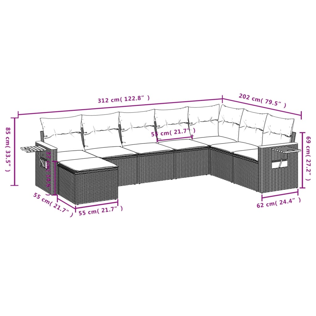 vidaXL Set Divano da Giardino 8 pz con Cuscini Beige in Polyrattan