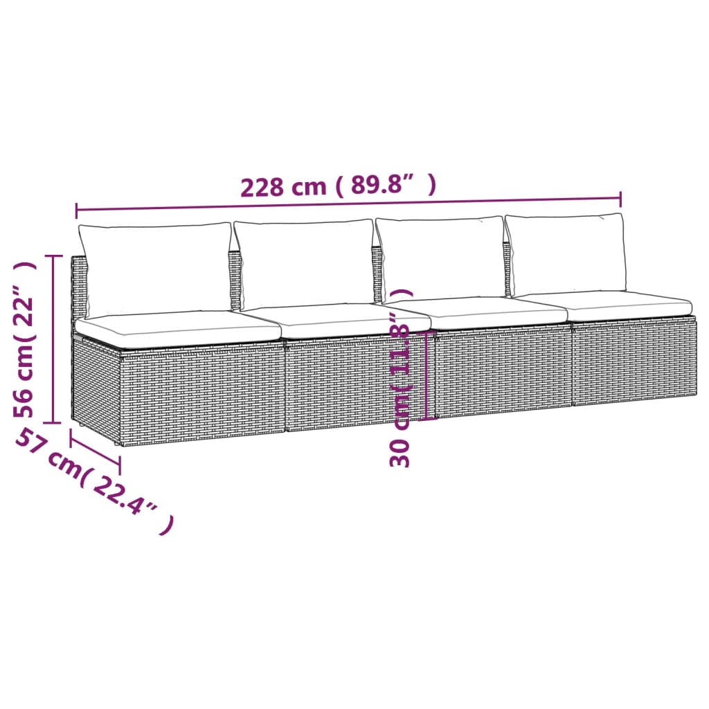 vidaXL Set Divani da Giardino 4 pz con Cuscini in Polyrattan Grigio