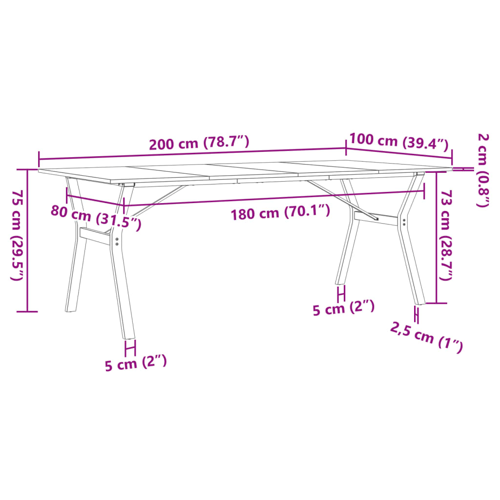 vidaXL Tavolo da Pranzo Telaio a Y 200x100x75 cm Massello Pino e Ghisa