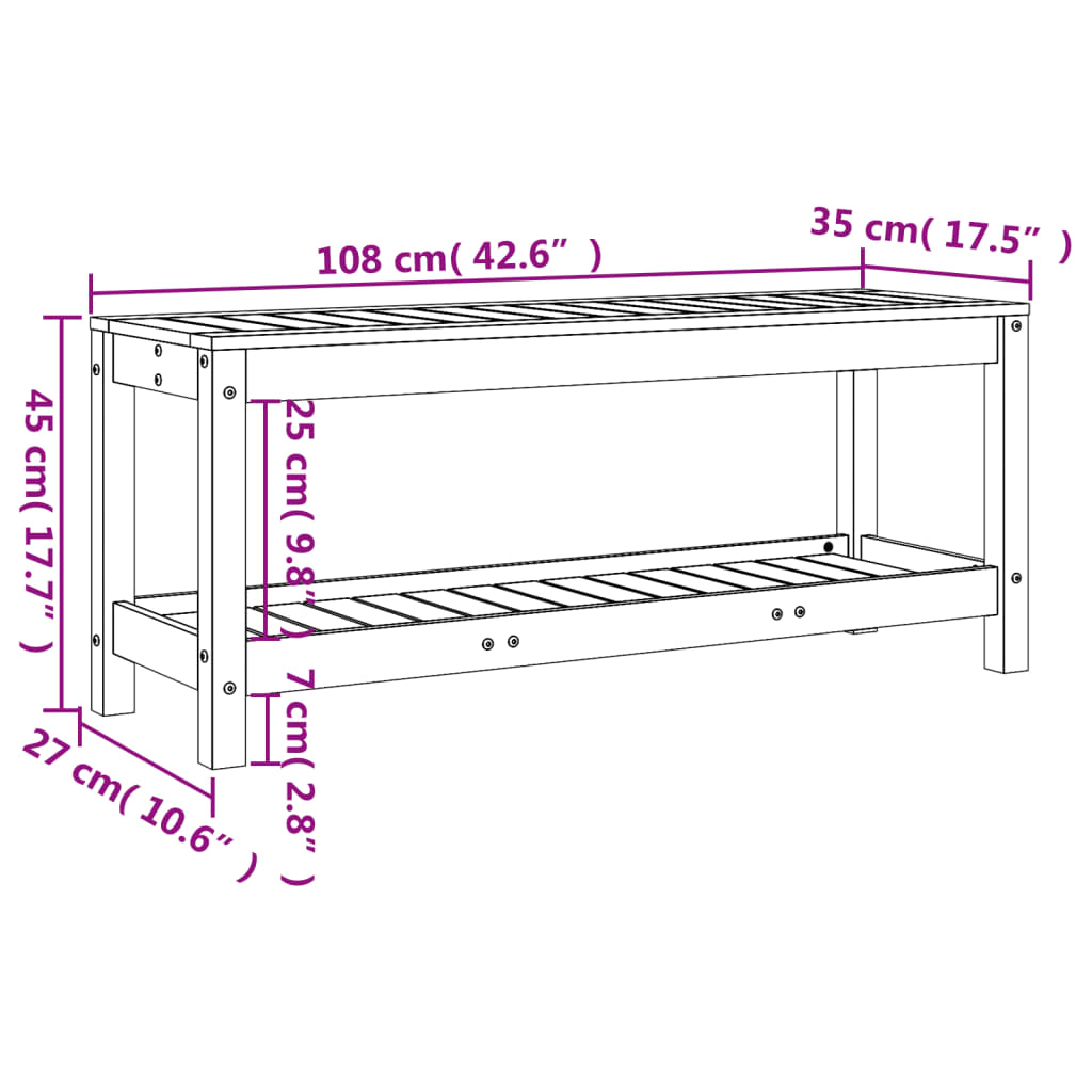 vidaXL Panca da Giardino Nera 108x35x45 cm in Legno Massello di Pino