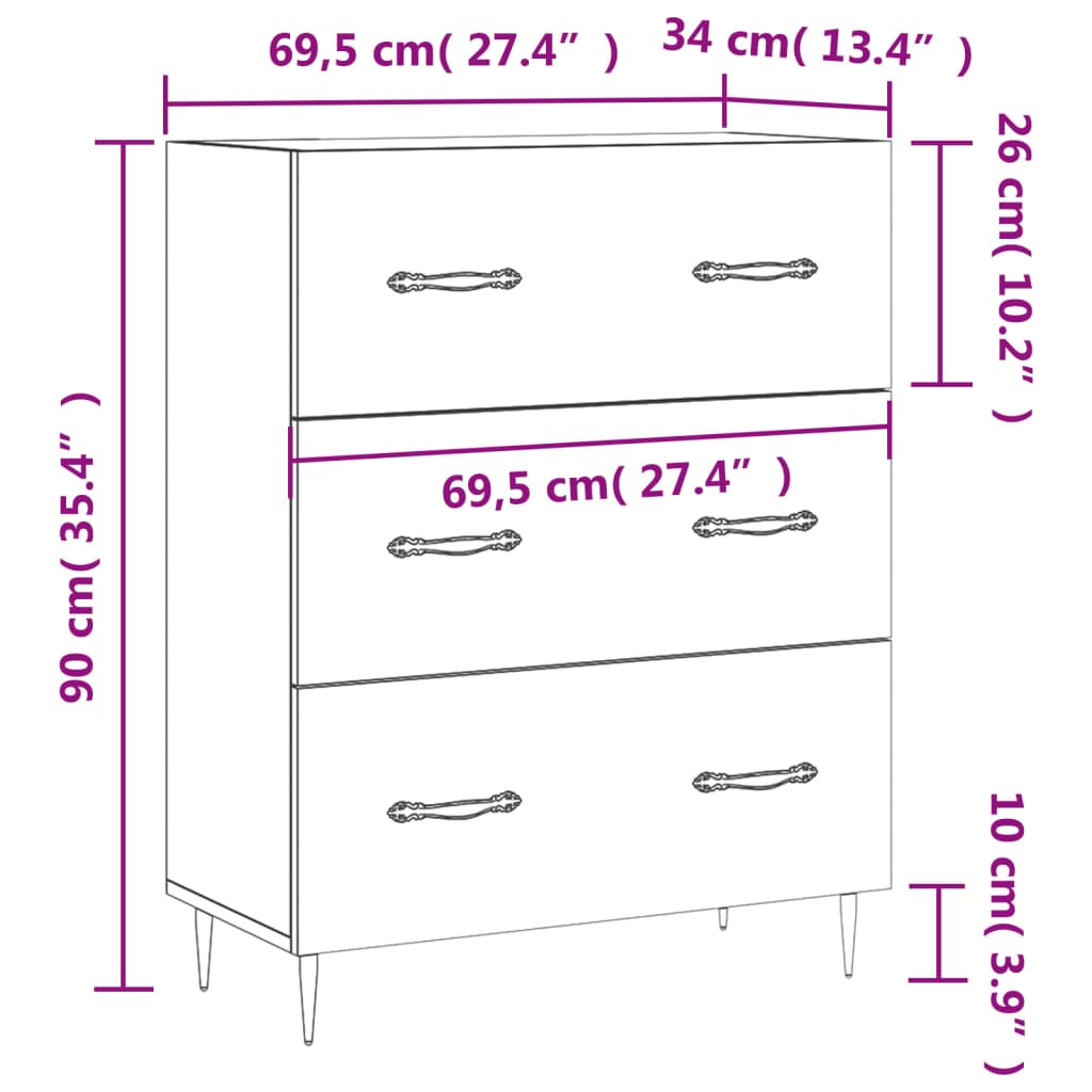 vidaXL Credenza Rovere Sonoma 69,5x34x90 cm in Legno Multistrato