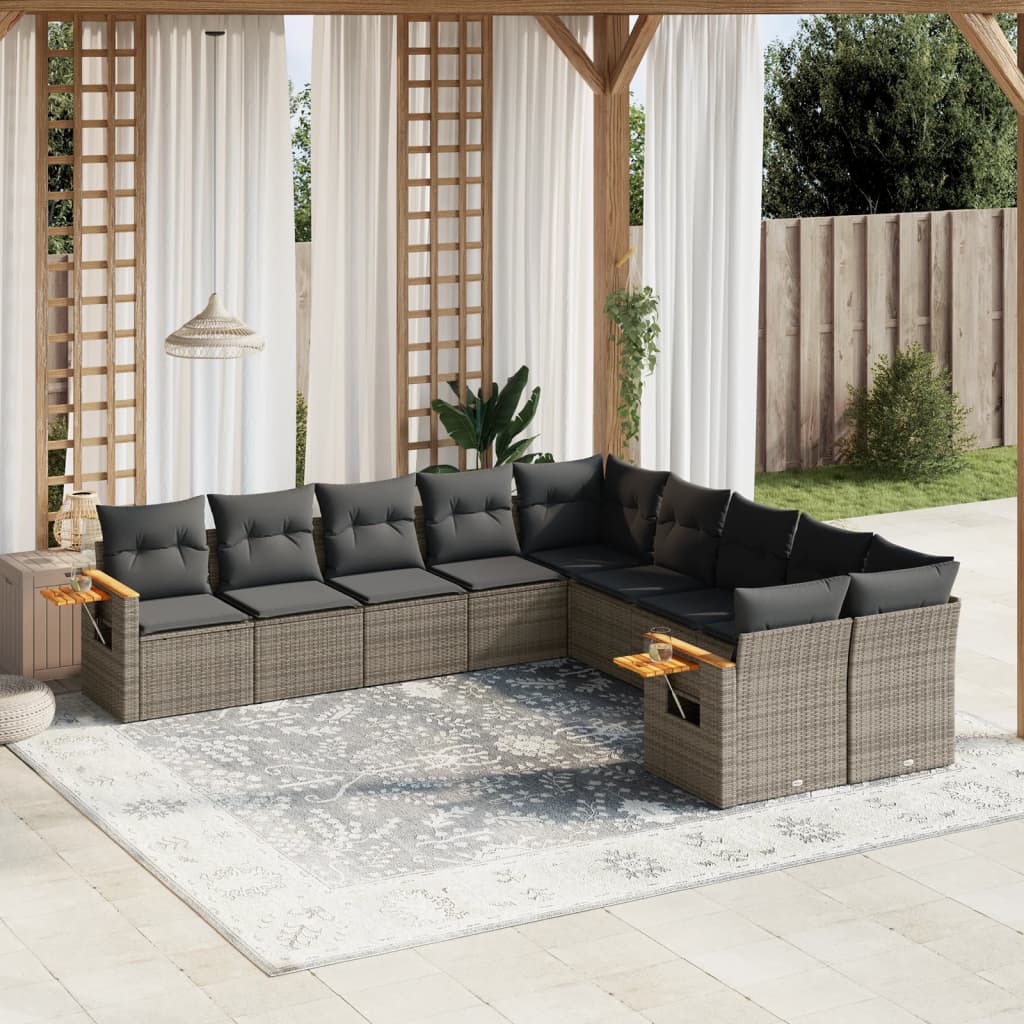 vidaXL Set Divano da Giardino 10 pz con Cuscini Grigio in Polyrattan