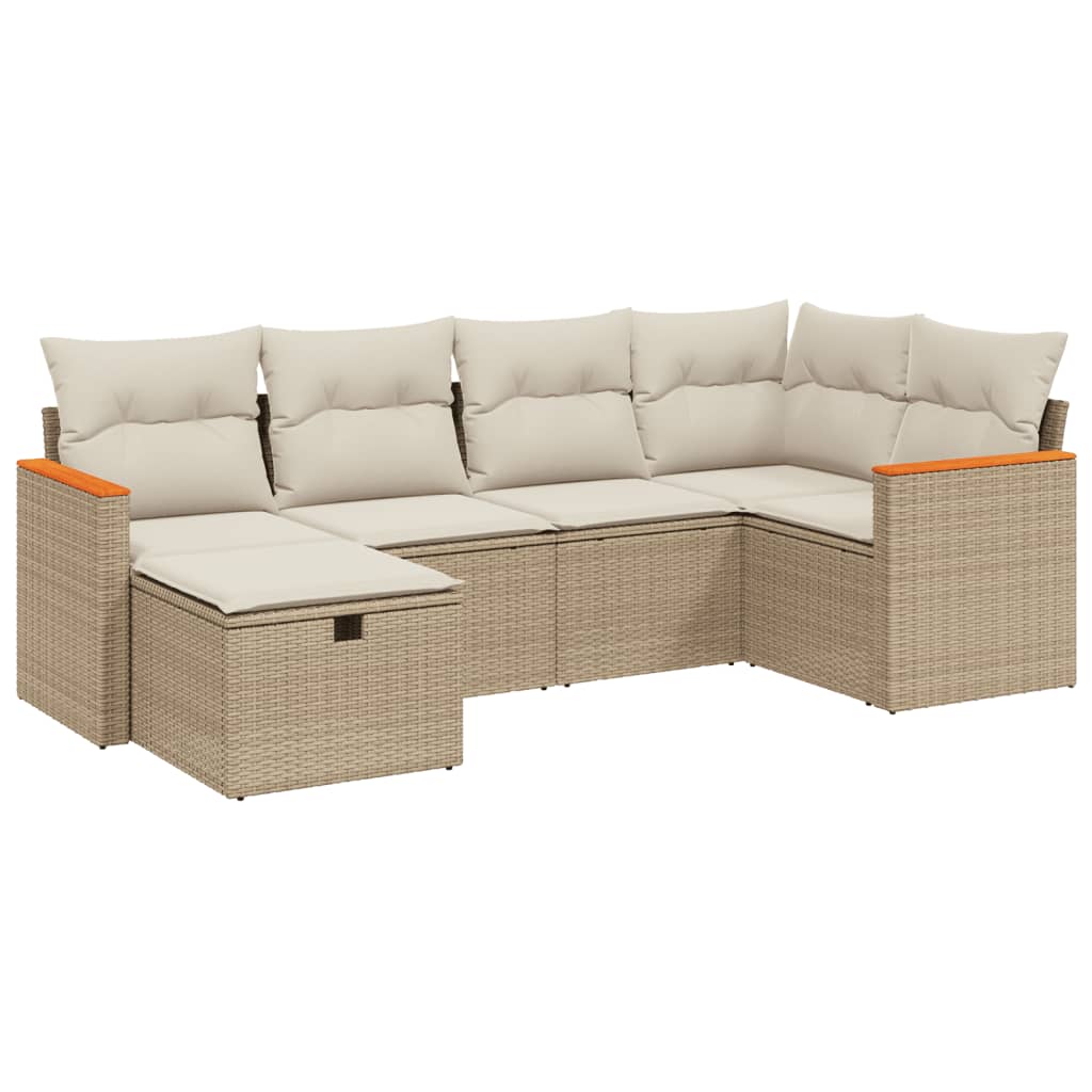 vidaXL Set Divano da Giardino 6 pz con Cuscini Beige in Polyrattan