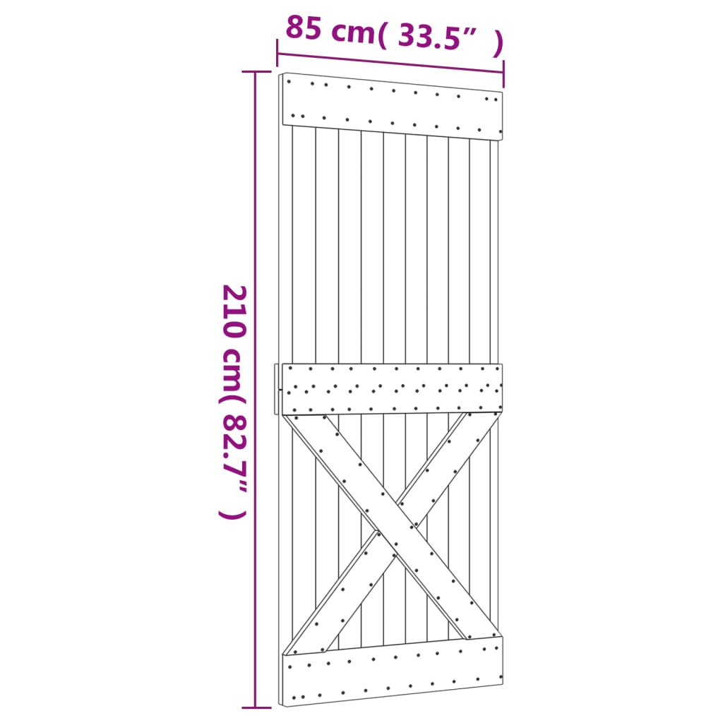 vidaXL Porta Scorrevole con Set Hardware 85x210 cm Legno Massello Pino