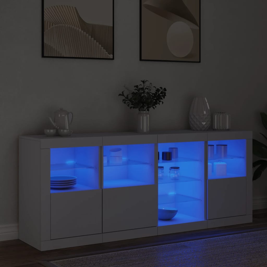 vidaXL Credenza con Luci LED Bianca 164x37x67 cm