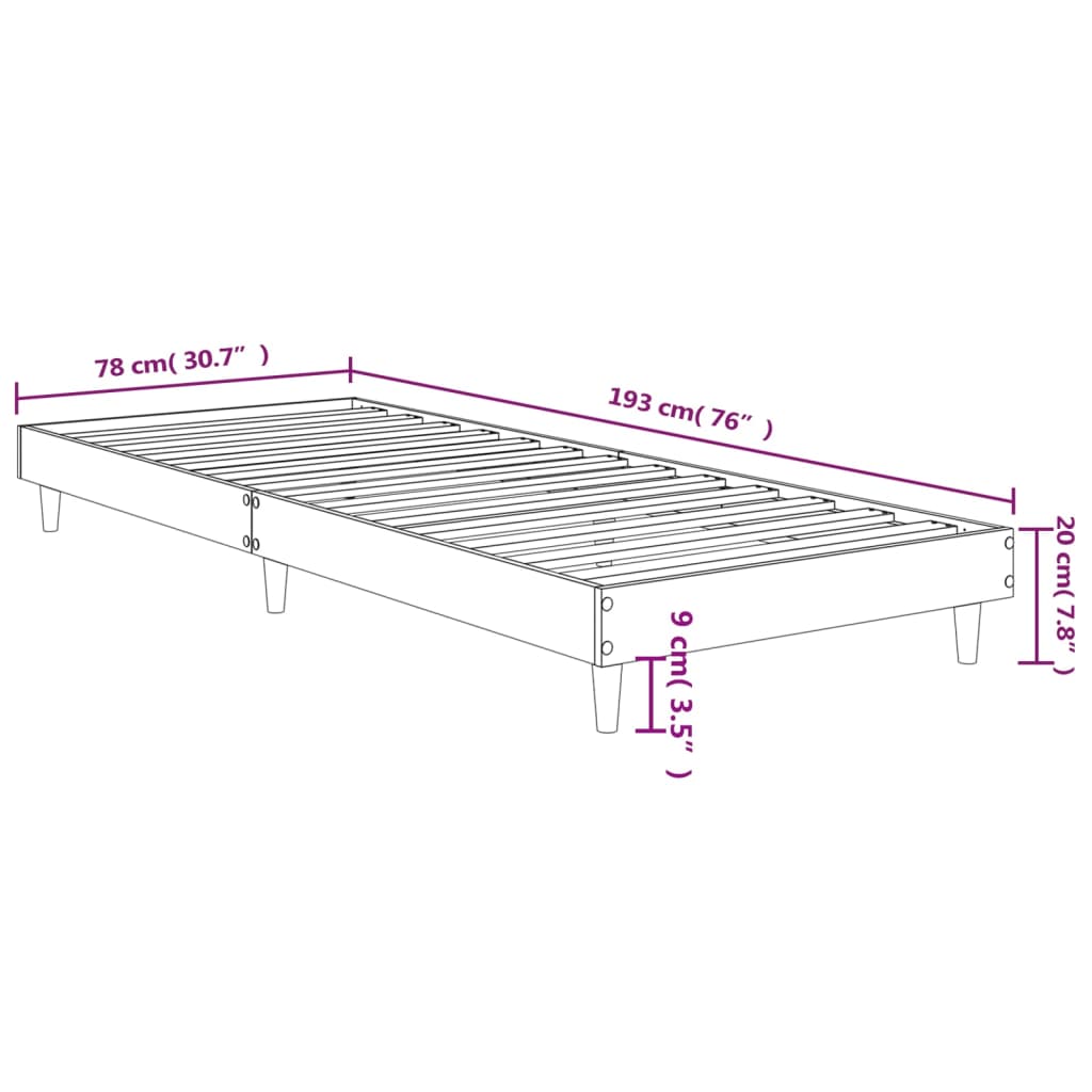 vidaXL Giroletto senza Materasso Rovere Sonoma 75x190 cm in Truciolato