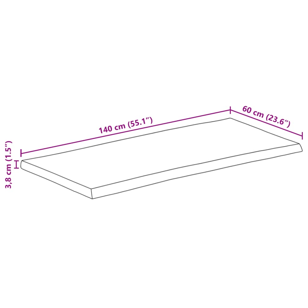 vidaXL Piano Tavolo 140x60x3,8 cm Bordi Vivi in Legno Massello Mango