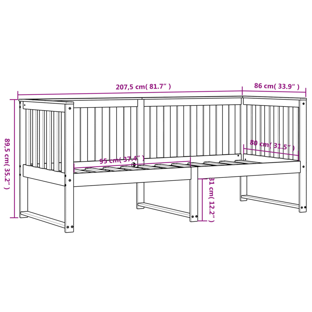 vidaXL Dormeuse senza Materasso Bianca 80x200 cm Legno Massello Pino