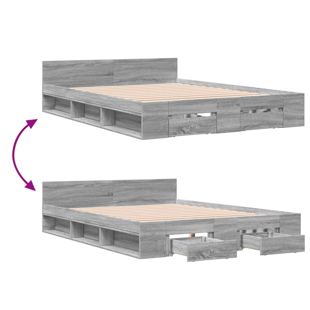 vidaXL Giroletto Cassetti Grigio Sonoma 140x190 cm Legno Multistrato