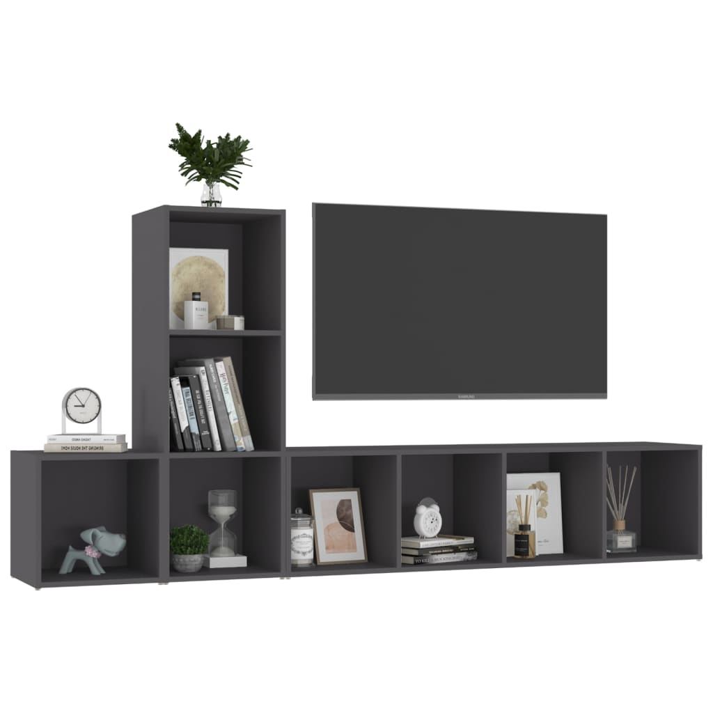 vidaXL Set Mobile TV 3 pz Grigio in Legno Multistrato