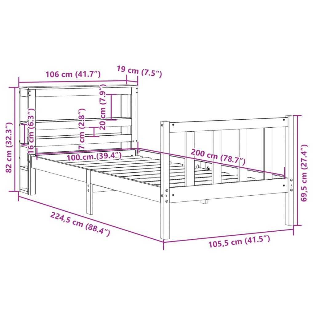 vidaXL Giroletto senza Materasso Bianco 100x200 cm Legno Massello Pino