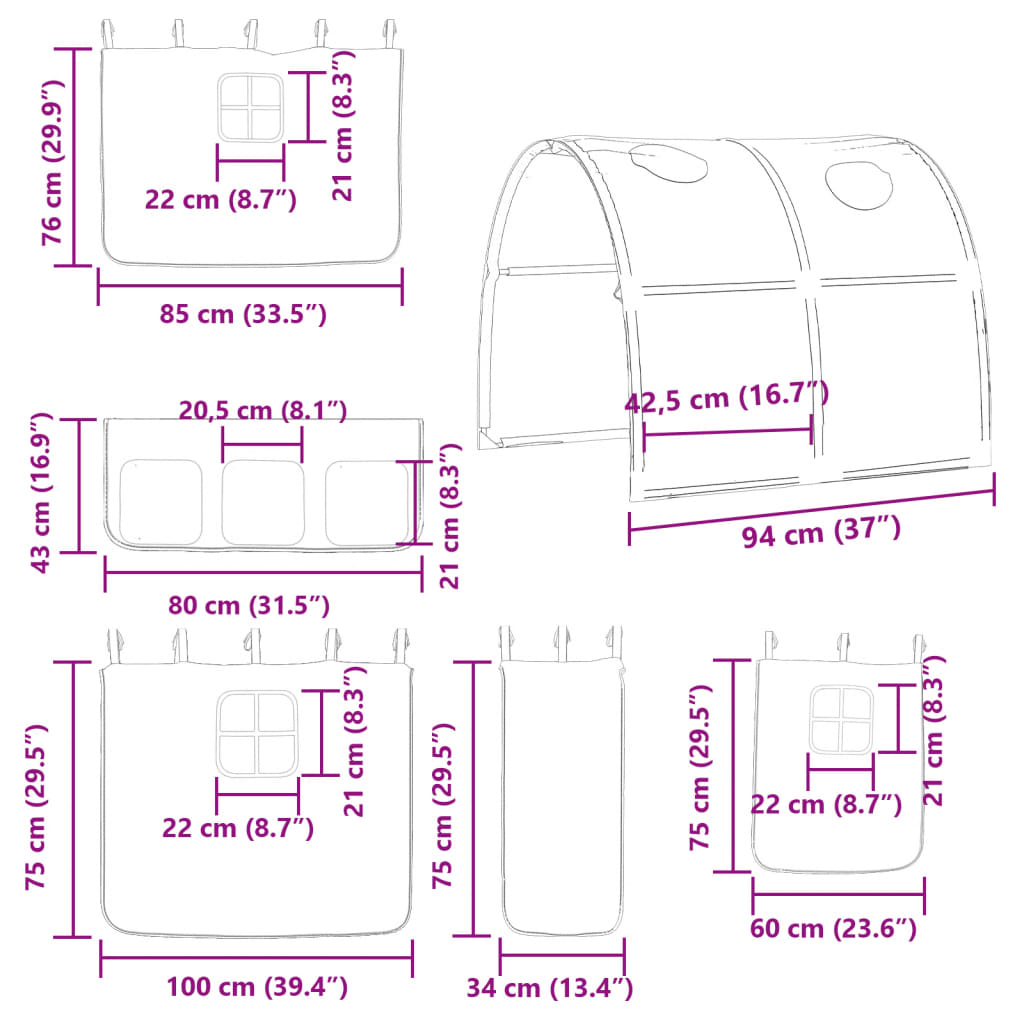 vidaXL Letto a Soppalco con Tunnel Bambini Blu 80x200cm Massello Pino