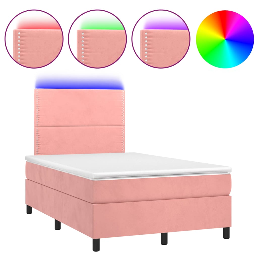 vidaXL Letto a Molle con Materasso e LED Rosa 120x200 cm in Velluto