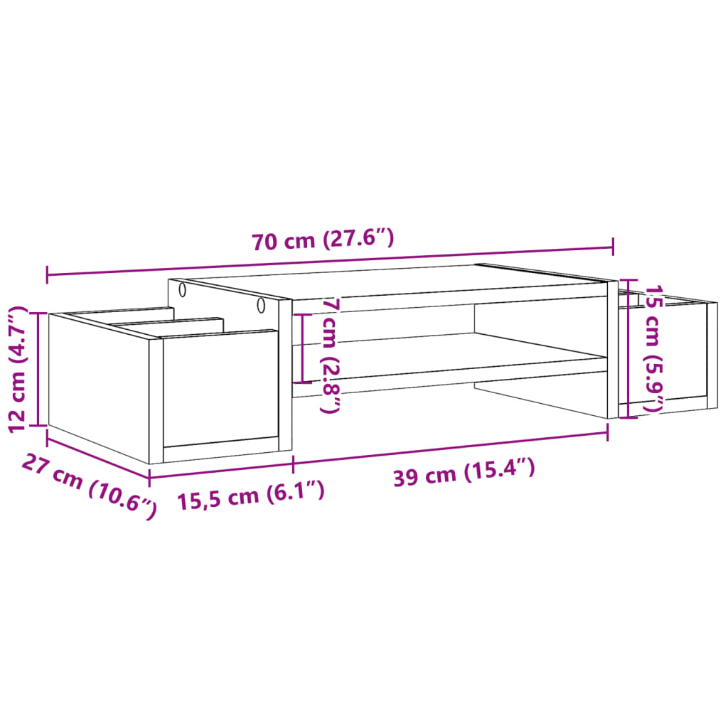 vidaXL Supporto Monitor con Contenitore Marrone 70x27x15 cm Truciolato