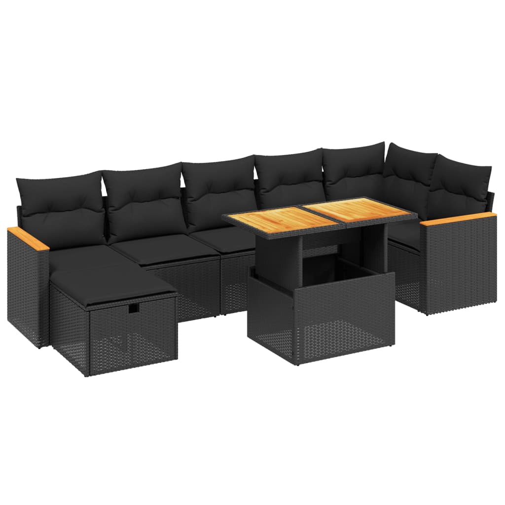 vidaXL Set Divani da Giardino con Cuscini 8 pz Nero in Polyrattan