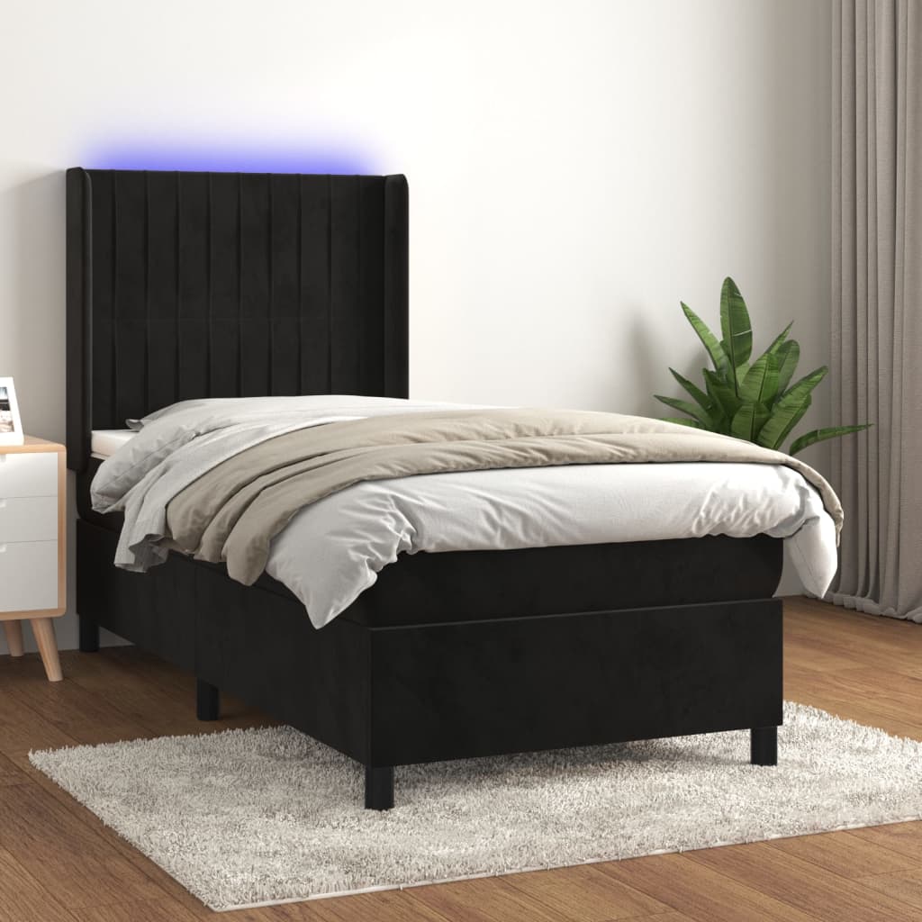 vidaXL Letto a Molle con Materasso e LED Nero 90x200 cm in Velluto